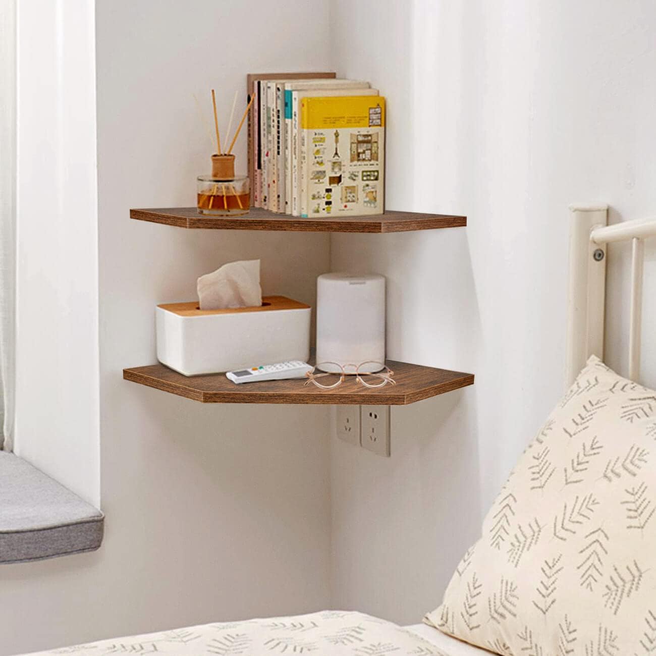 Homode Corner Shelf Wall Mount, Set of 2 Floating Corner Shelf Organizer for TV Accessories, Speaker, Cable Box, Game Console