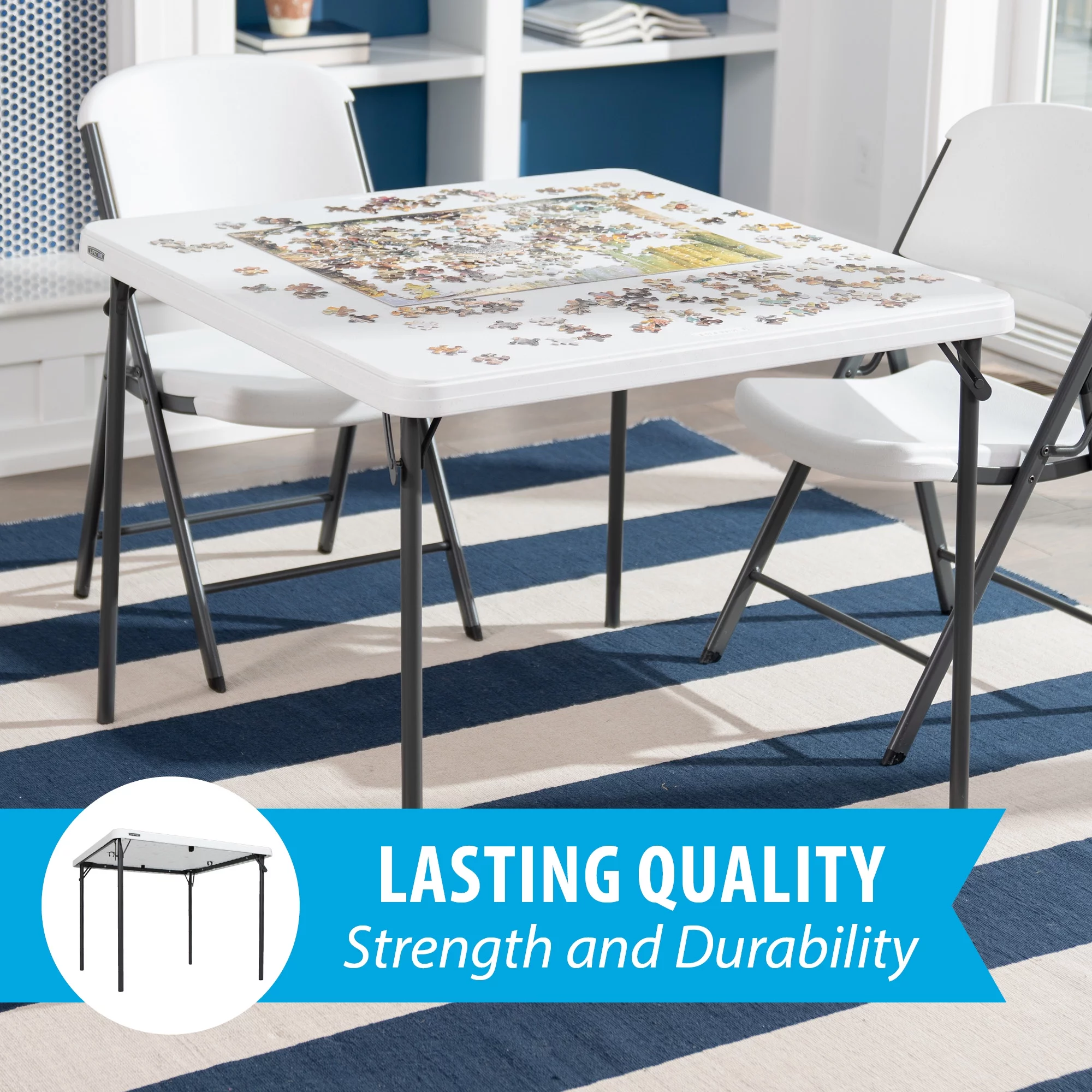Lifetime 37 inch Square Folding Table, Indoor/Outdoor Commercial Grade, White Granite (80783)
