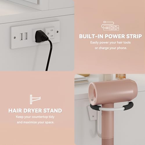 YITAHOME Vanity Desk Set with Large 35" LED Mirror and Lights, Makeup Table with 4 Drawers & Stool, 2 AC Outlets and 2 USB Ports, Adjustable Lighting