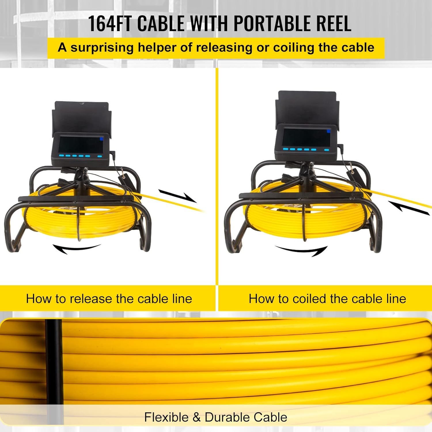 VEVOR Sewer Camera, 164FT 4.3" Screen, Pipeline Inspection Camera with DVR Function & Snake Cable, Waterproof IP68 Borescope w/LED Lights