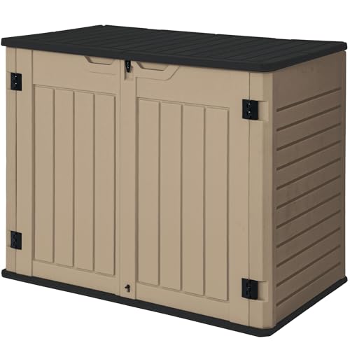 GOOBED Horizontal Shed with Padlock Latch, Outdoor Storage Shed for Backyard and Garden, 35 Cu Ft Small Storage, Waterproof, Easy Assembly, Light Gray