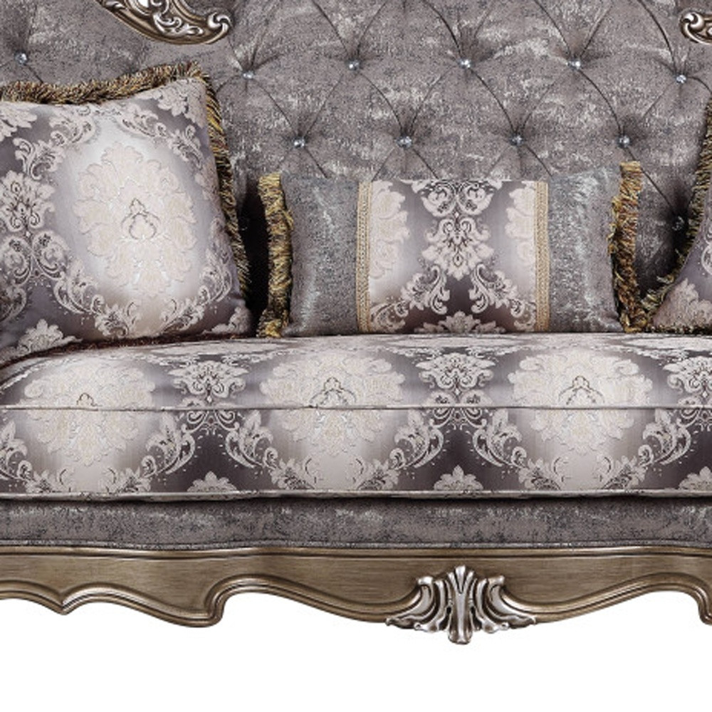 HomeRoots 515748 75 in. Grey & Platinum Cotton Blend Love Seat Sofa & Toss Pillows