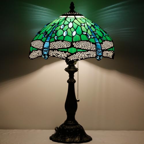 Tiffany Table Lamp Stained Glass Lamp 12X12X19 Inch Antique Reading Light (Sea Blue Pear)