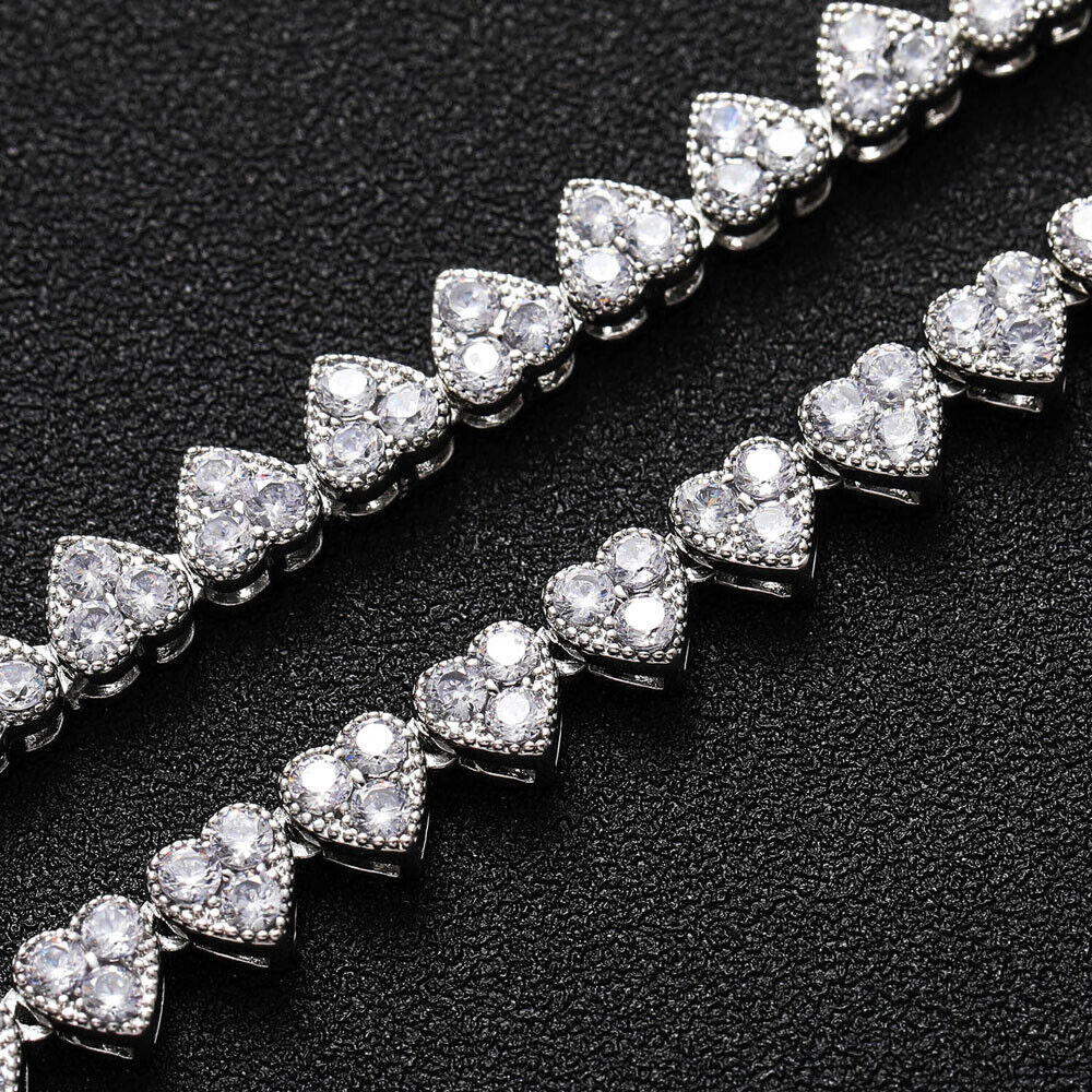 18K Gold and Silver Plated 6.5mm Hip Hop Heart Chain Necklaces Bling ICED 5A+ CZ