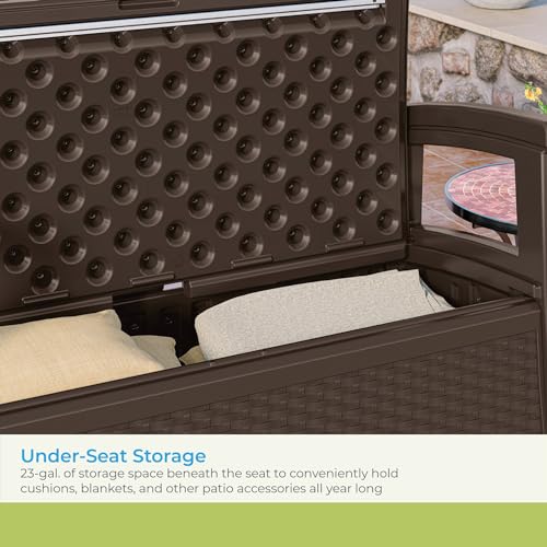 Suncast Elements Stylish Lightweight Loveseat Outdoor Seating with Convenient Built In Universal Storage, and All Weather Plastic, White