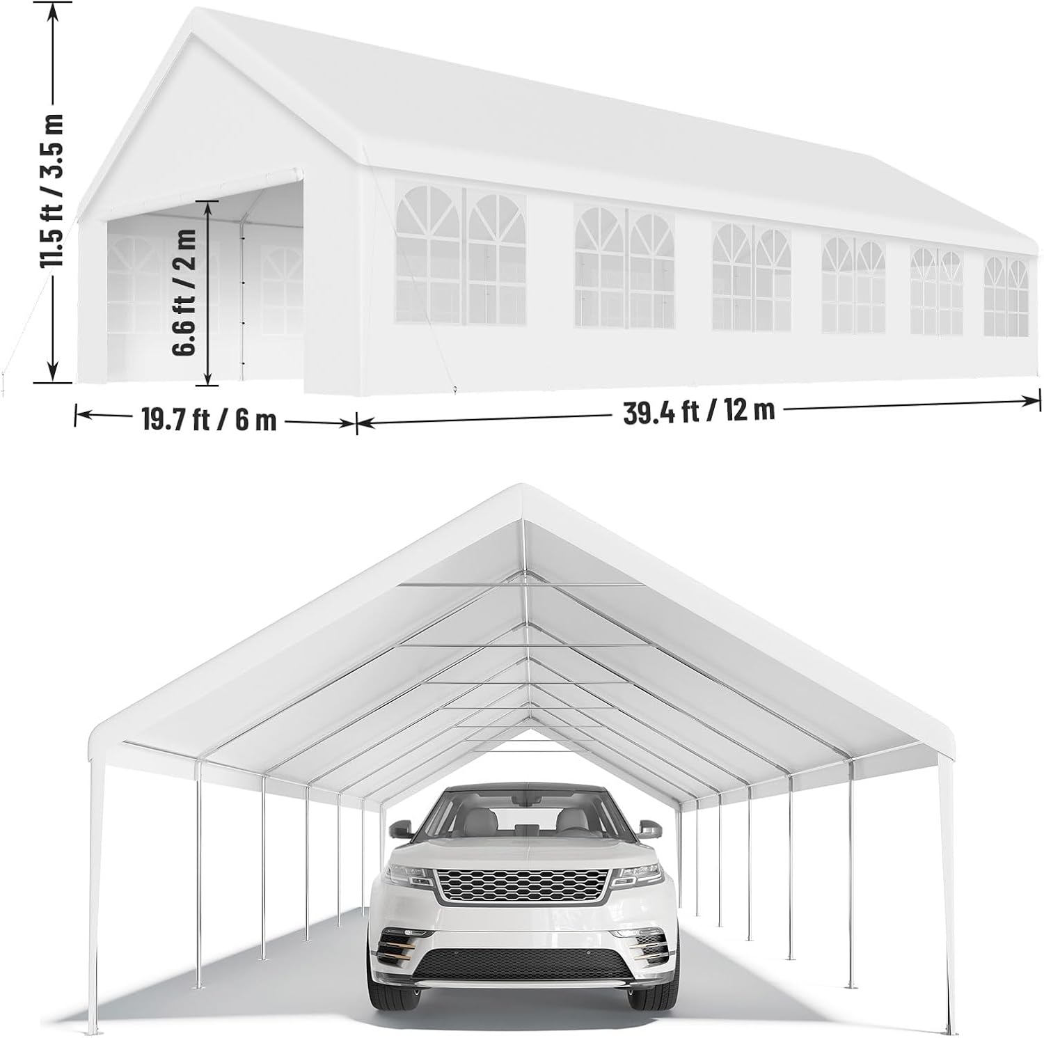 20'x40' Party Tent Outdoor Heavy Duty Gazebo Wedding Tent White Canopy Carport Event Shelters with Removable Sidewall Windows for Patio Outdoor