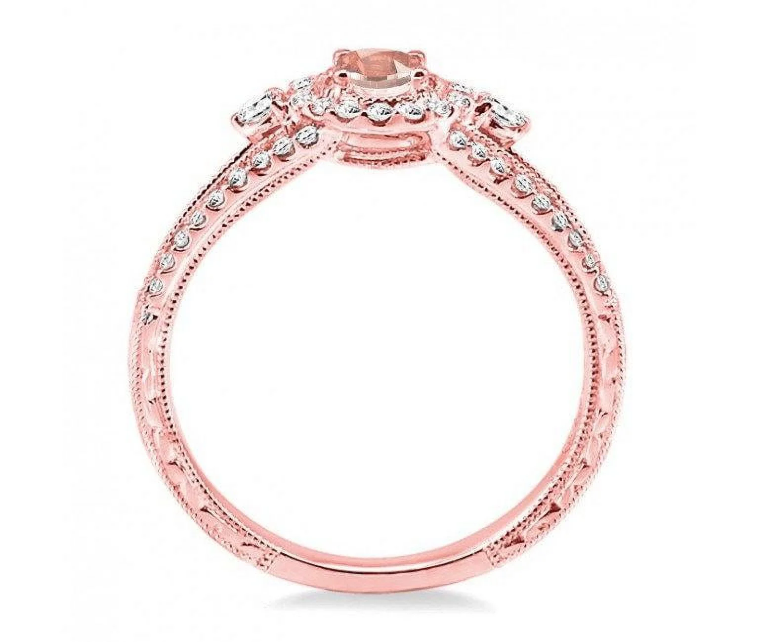 1.50 Carat Round Morganite and Diamond Engagement Ring for Women in 14k Rose Gold affordable morganite diamond engagement ring