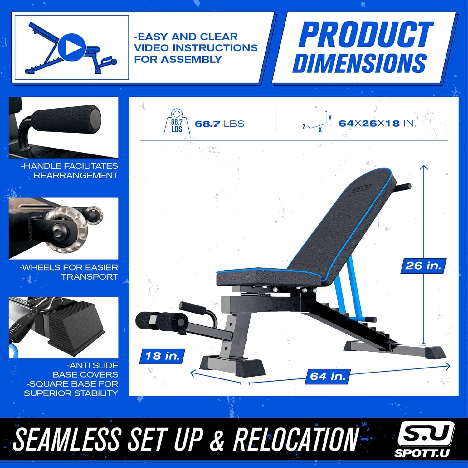 Adjustable Weight Bench Workout Bench Press Resists 1000 lbs - 96 Positions - Strength Training Benches - Foldable Workout Bench Adjustable