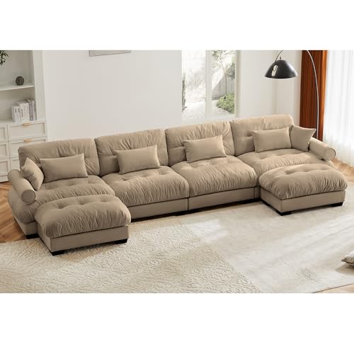 130" Modular Sectional Sofa,Velvet Upholstered Couches for Living Room,3 Seater Green Sofa Couch with Movable Ottoman