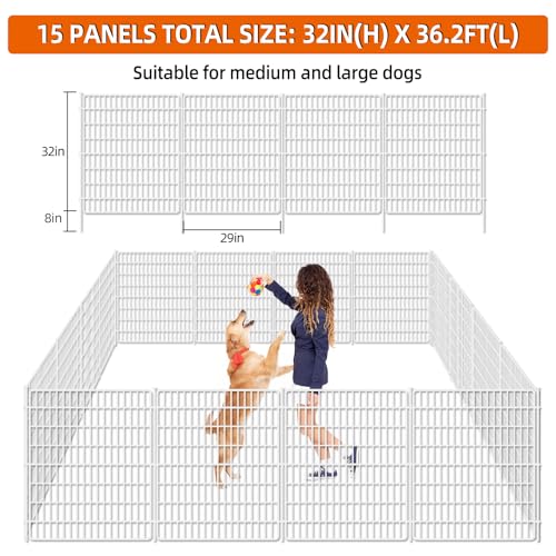 15 Panels No Dig Fence with Gate, 32 in(H) X 36 ft(L) Garden Decorative Fence Animal Barrier for Dogs