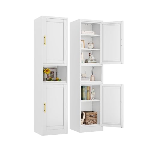 Tall Bathroom Storage Cabinet, 71" H Slim Corner Floor Cabinet with 2 Doors and 3 Adjustable Shelves