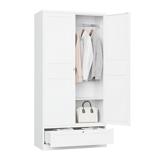 MIIIKO Steel Cabinet Wardrobe, Metal Locker Cabinet with Hanging Rod, Metal Clothing Locker Storage for Home, Office, Garage and Changing Room