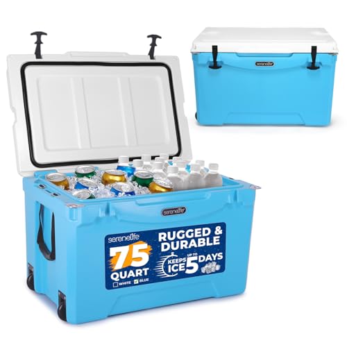 SereneLife Ultra-Tough 45 Quart Rotomolded Cooler Box with Wheels, Holds Upto 56 Cans, Keeps Ice Up to 5 Days