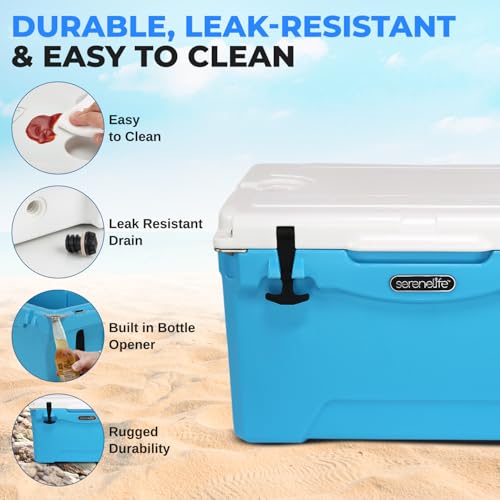 SereneLife Ultra-Tough 45 Quart Rotomolded Cooler Box with Wheels, Holds Upto 56 Cans, Keeps Ice Up to 5 Days