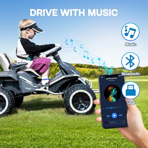 24V Ride on Toy for Big Kids, Kids' Electric Vehicles Outdoor Race Toy with 4 Strong Motors Total 300W Bluetooth Speaker and 24V 7AH Big Battery