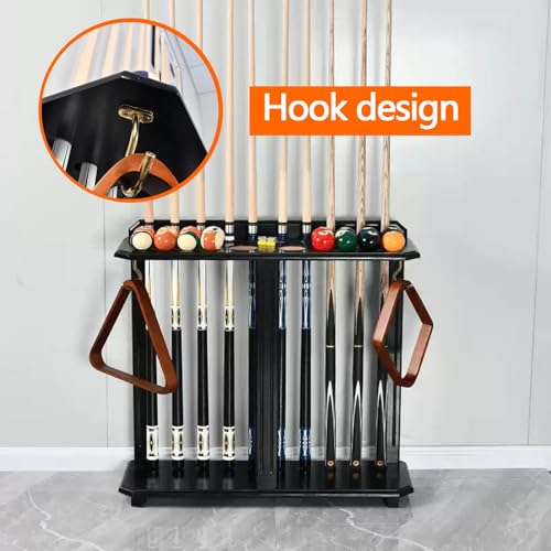 Freestanding Floor Stand Pool Cue Rack - Holds Up to 10 Cues & Billiard Accessories, Corner Design for Game Room - Durable Brown Finish