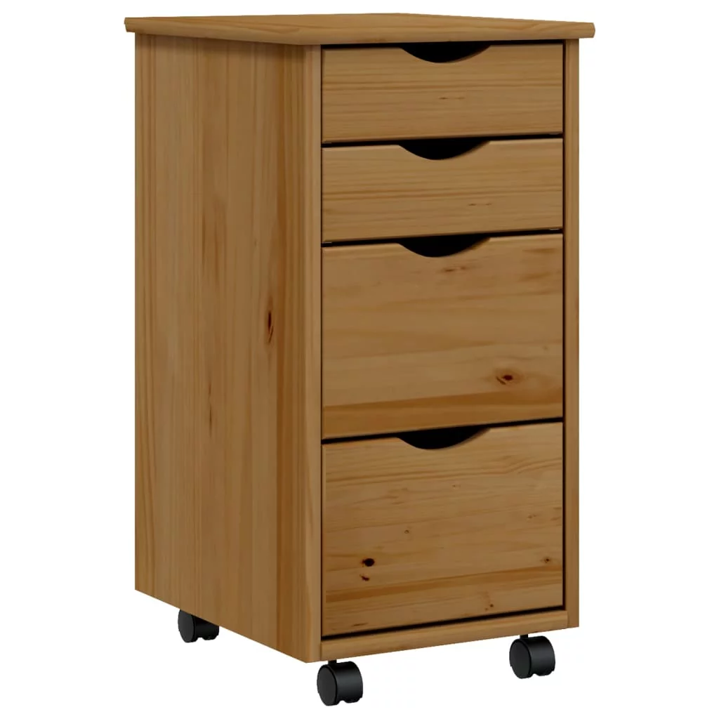 Tomshoo Rolling Cabinet with Drawers, Honey Brown Solid Wood Pine, Ample Storage Space, Flexible Wheels