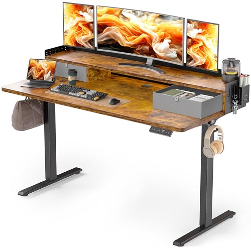48x24 Inches Electric Standing Desk with 2 Drawers, Height Adjustable Stand up Desk for Home Office, Ergonomic Sit to Stand Table with Storage Shelf