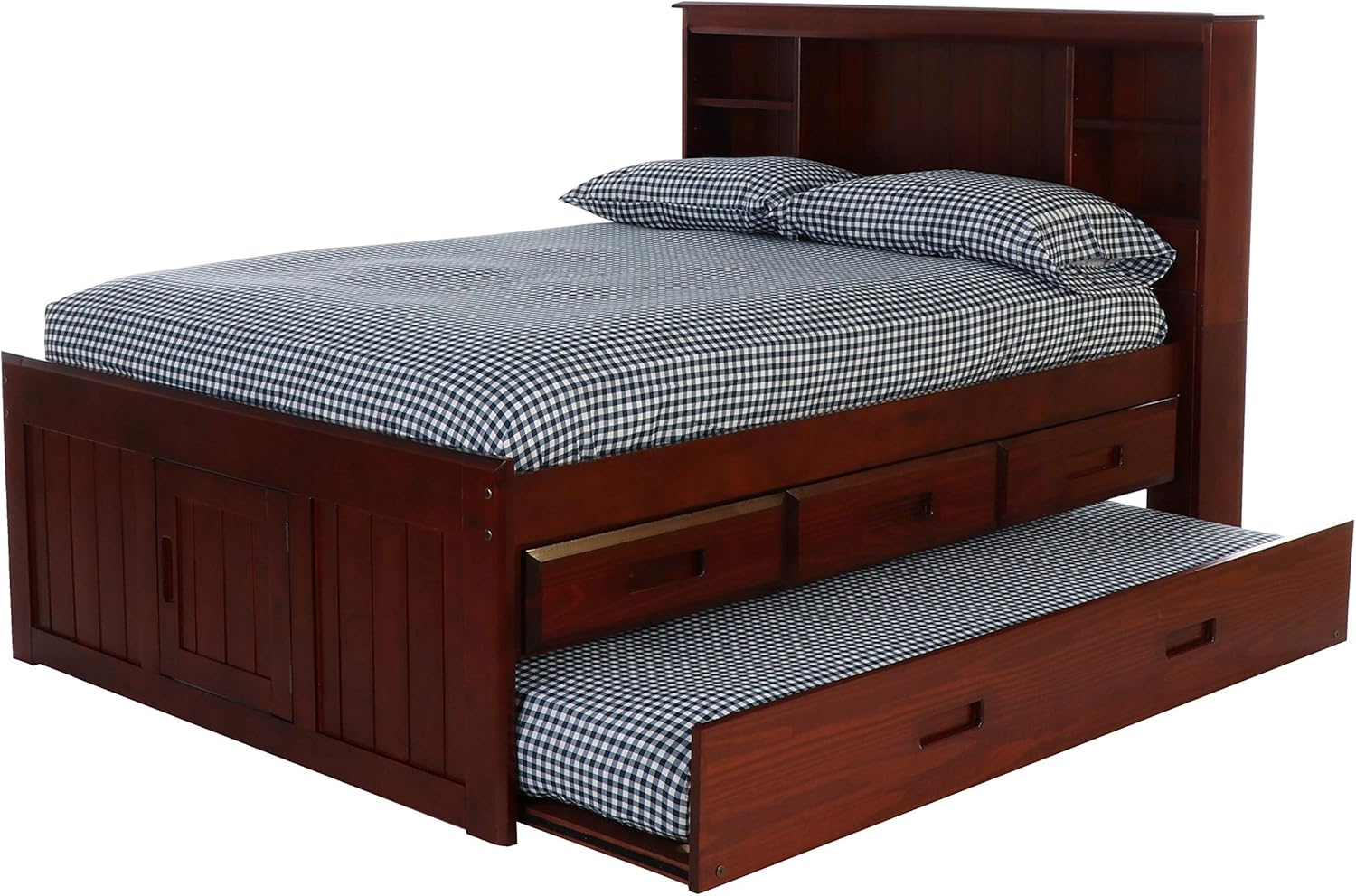 Full Bookcase Bed with 3 Drawers & Trundle Merlot