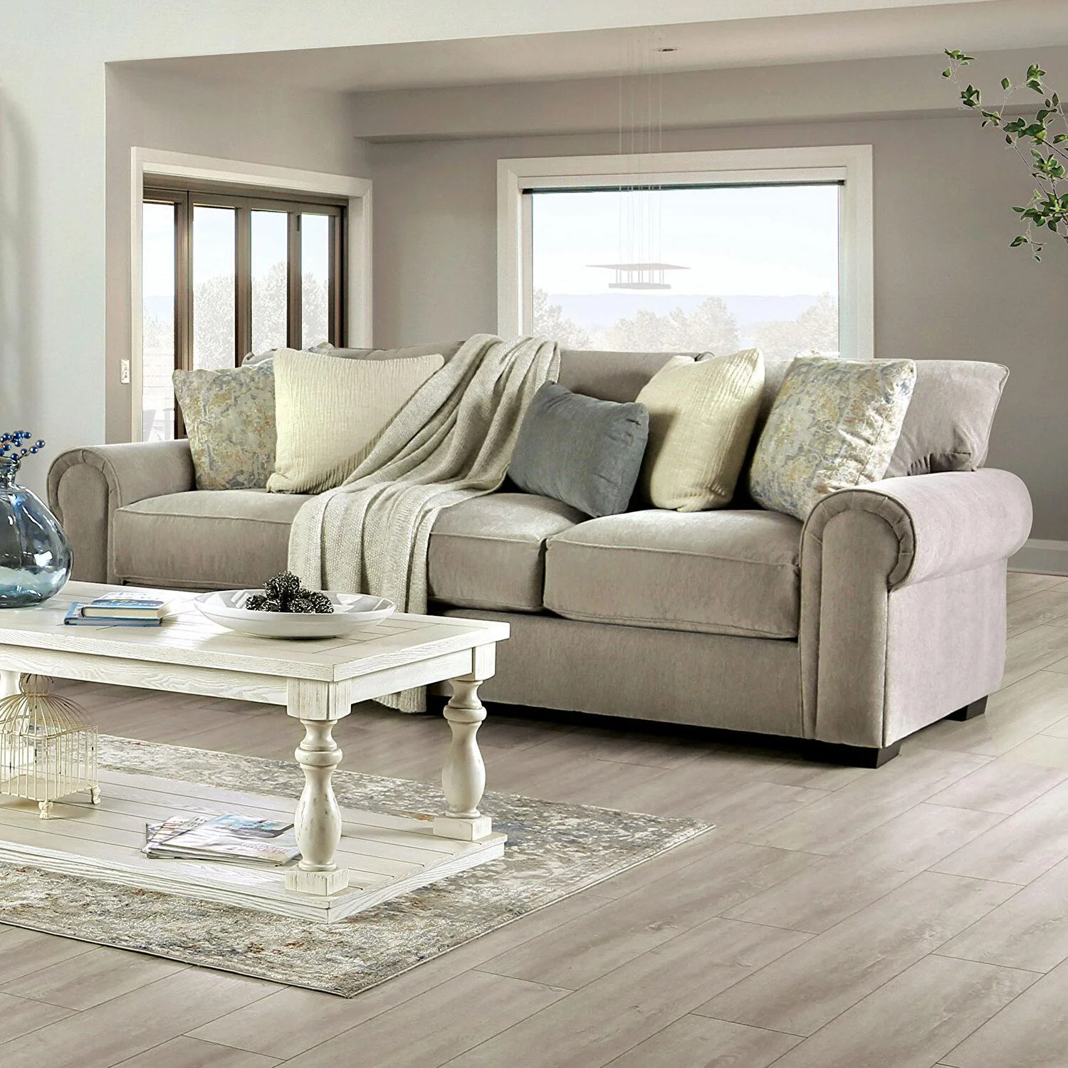 Transitional Gray Chenille Sofa Furniture of America SM1296-SF Osborne
