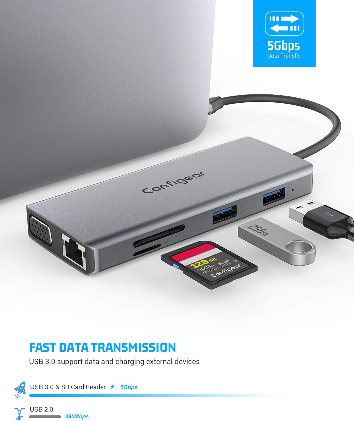 USB C Hub, USB C Laptop Docking Station 11 in 1 Multiport Adapter Dongle, 4K USB C to HDMI, VGA, Ethernet, 100PD, 2 USB 3.0, 2 USB 2.0, Mic/Audio