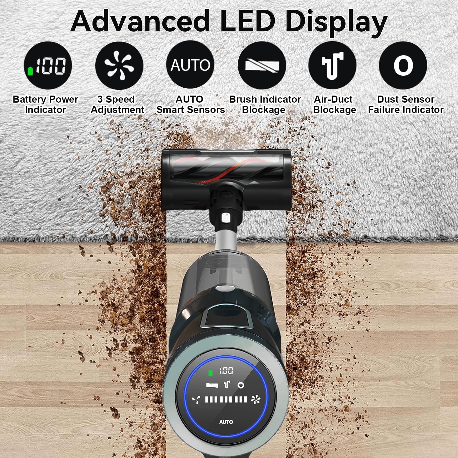 V12 Cordless Vacuum Cleaner, 400W/32KPA Cordless Stick Vacuum with Touch Screen, 65Mins Runtime, Lightweight Powerful Suction Vacuum for Home
