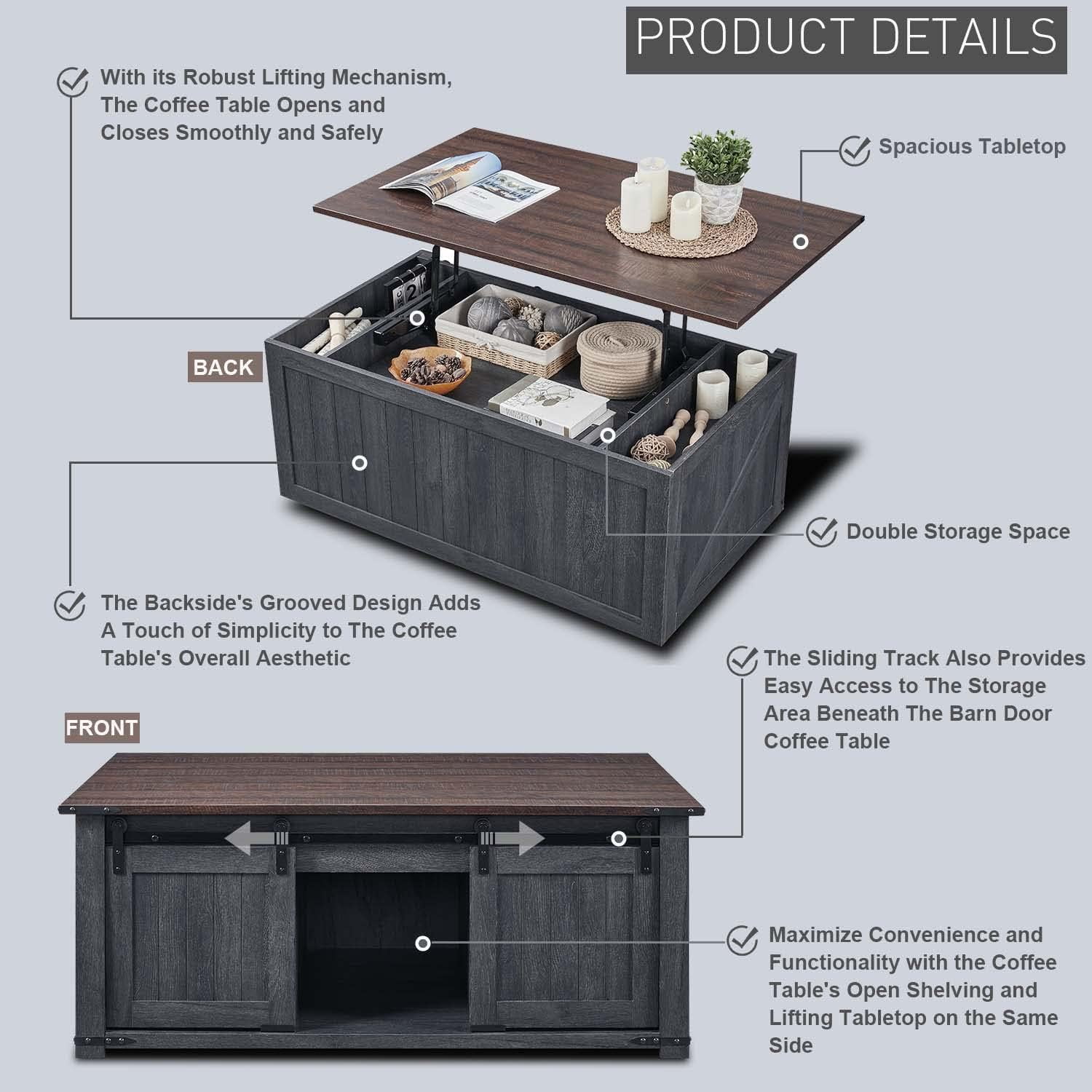 RUNFAYBIU Coffee Table  48" Lift Top Coffee Table with  &amp