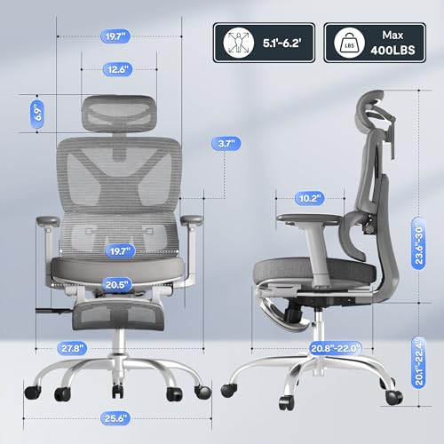 FLEXISPOT ErgoX Premium Ergonomic Office Chair with Footrest- Adjustable 3D Armrests, Dynamic Lumbar Support, Recline & Tilt Function, Mesh Seat