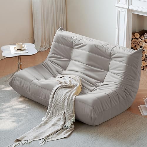 Bean Bag Chair for Adults - Suede & Microfiber Fireside Floor Chair, Comfortable Corner Lounge Sofa for Living Room, Bedroom, Office (3-Seater, Beige)