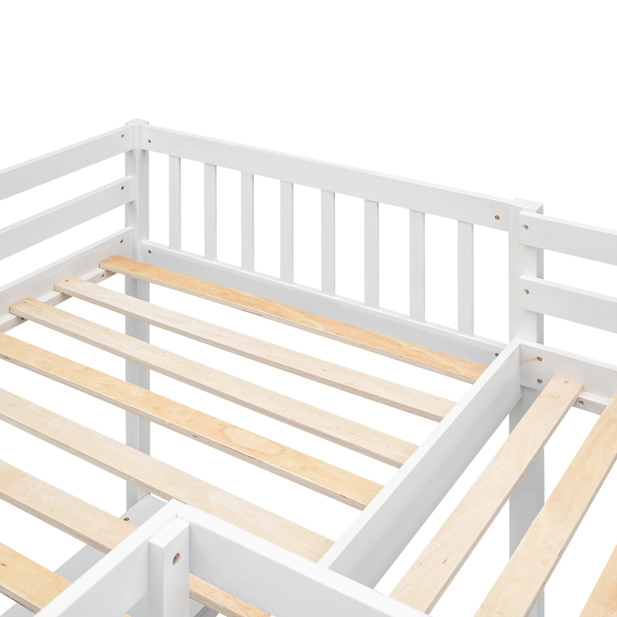 Euroco Twin Size L-Shaped Wood Loft Bed with Built-in Desks, 2-in-1 Loft Bed for Kids Teens Adults, White