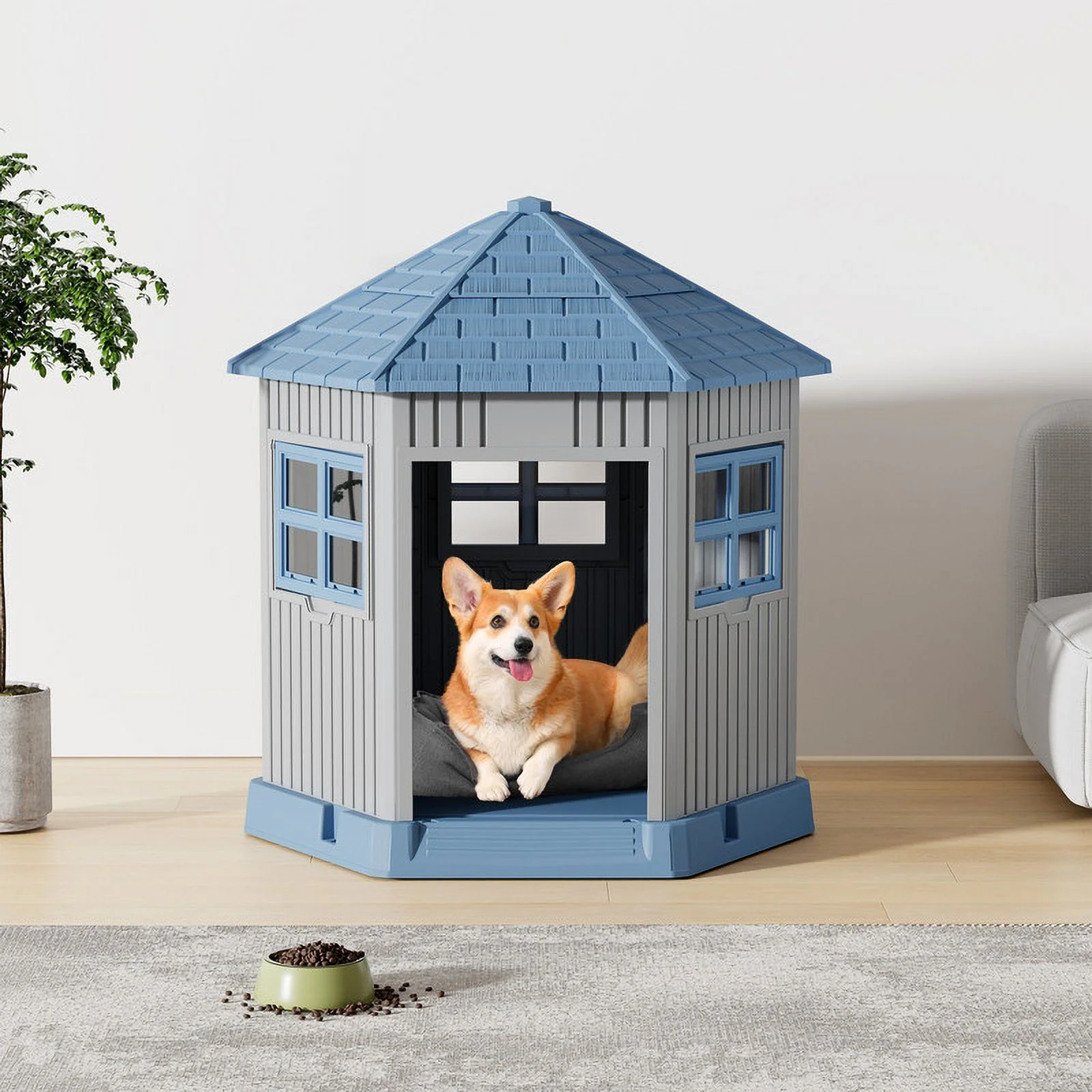 Bifanuo Durable Dog House, Indoor Outdoor Wateproof Doghouse, Pet Plastic Dog Kennel for Small Medium Dogs,Blue, 36.6"L*29.5"W*37.4"H