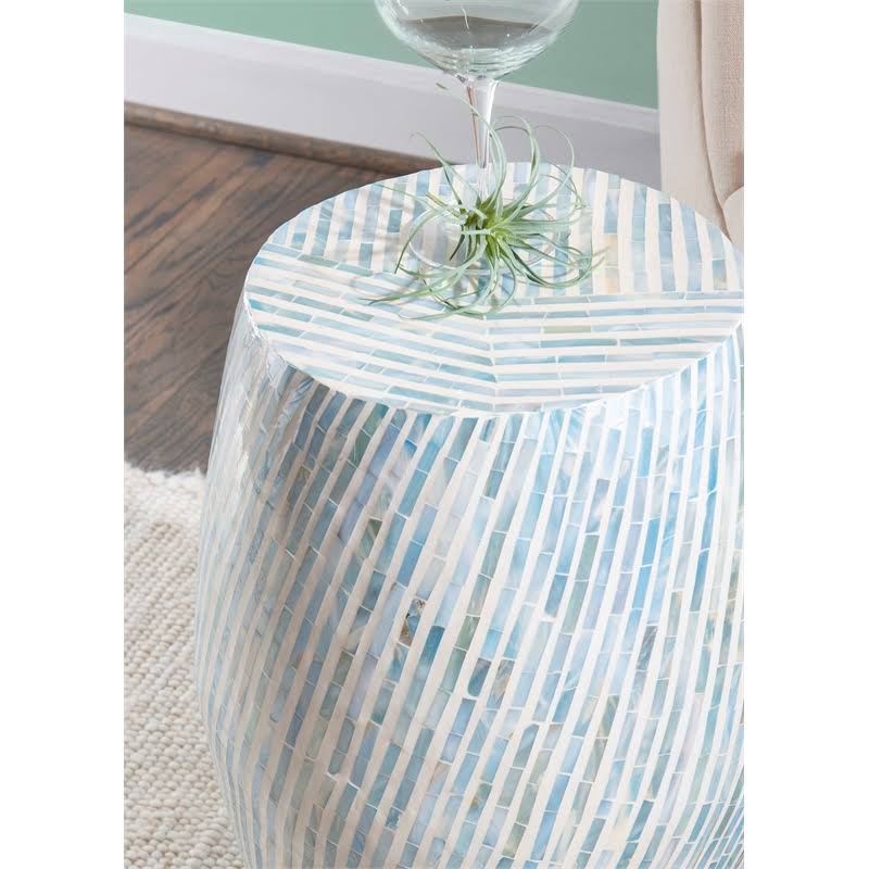 Linon Westly Mosaic Capiz Drum Table in Light Blue - CYMX1937