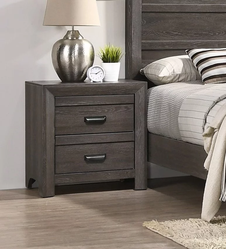 Contemporary Bedroom Furniture Queen Size Bed Set Dresser Mirror Nightstand Brown Finish 5pc