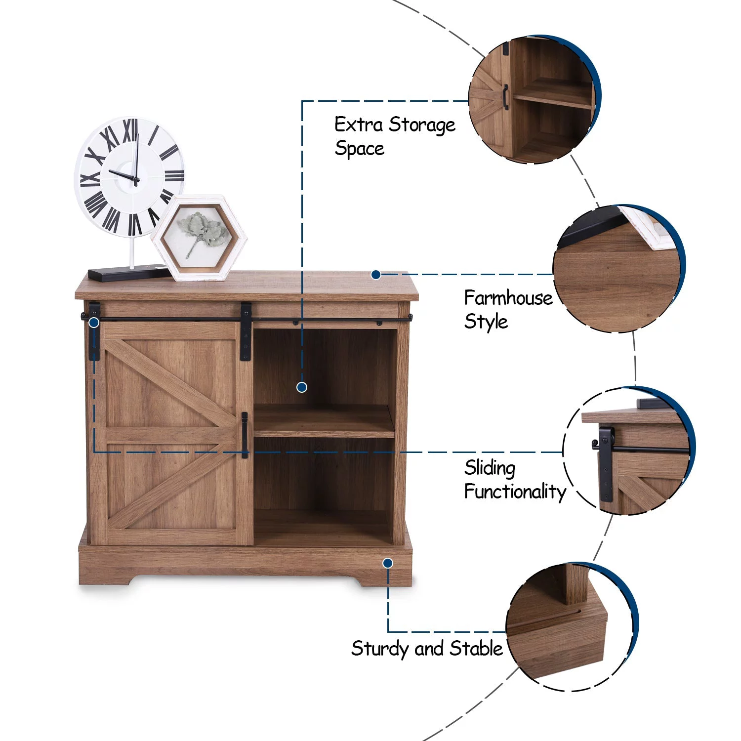 Sophia&William Farmhouse 32'' Sliding Barn Door Accent Storage Cabinet Sideboard-Brown