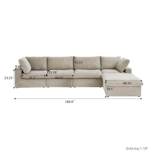 160.6" Cloud Couch Modular Sectional Sofa for Livingroom,Oversized Convertible Sofa with Storage Ottomans,6 Seat Wide Couches
