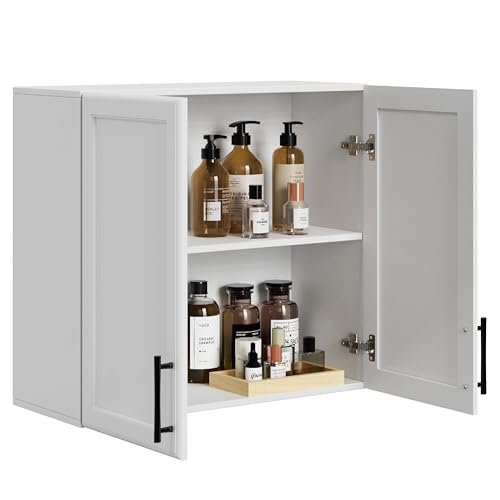 Wall Storage Cabinet - Kitchen Laundry Wall Amount Cabinet with Two Shaker Doors and Shelf, in Grey, 24'Wx2 Pcs