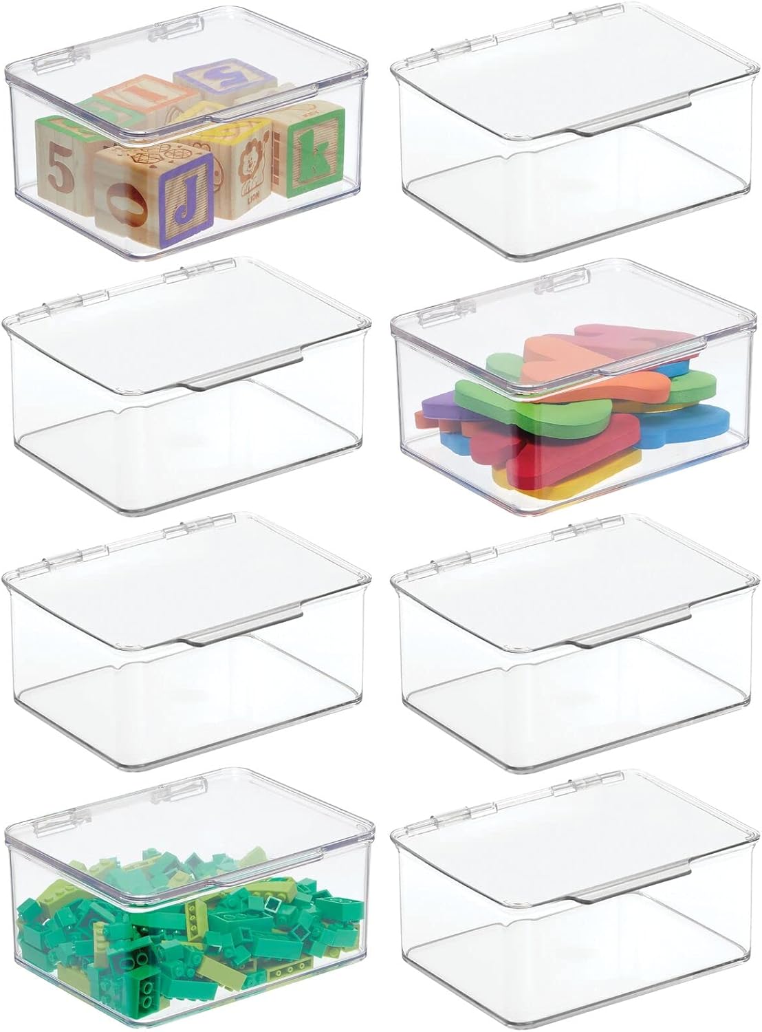 mDesign Plastic Stackable Compact Rectangular Storage Bin, Drawer or Cabinet Organizer with Lid, Container Box for Organizing Art Puzzles, Crayons