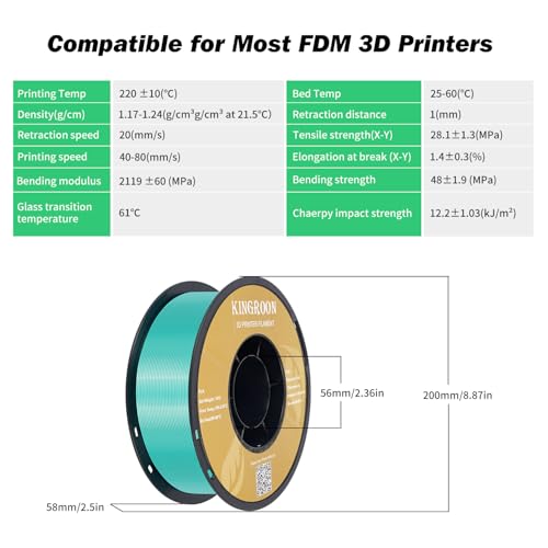 Kingroon Silk PLA Bundle 3D Printer Filament, Dimensional Accuracy +/- 0.03 mm, 10 kg Spool(22lbs)