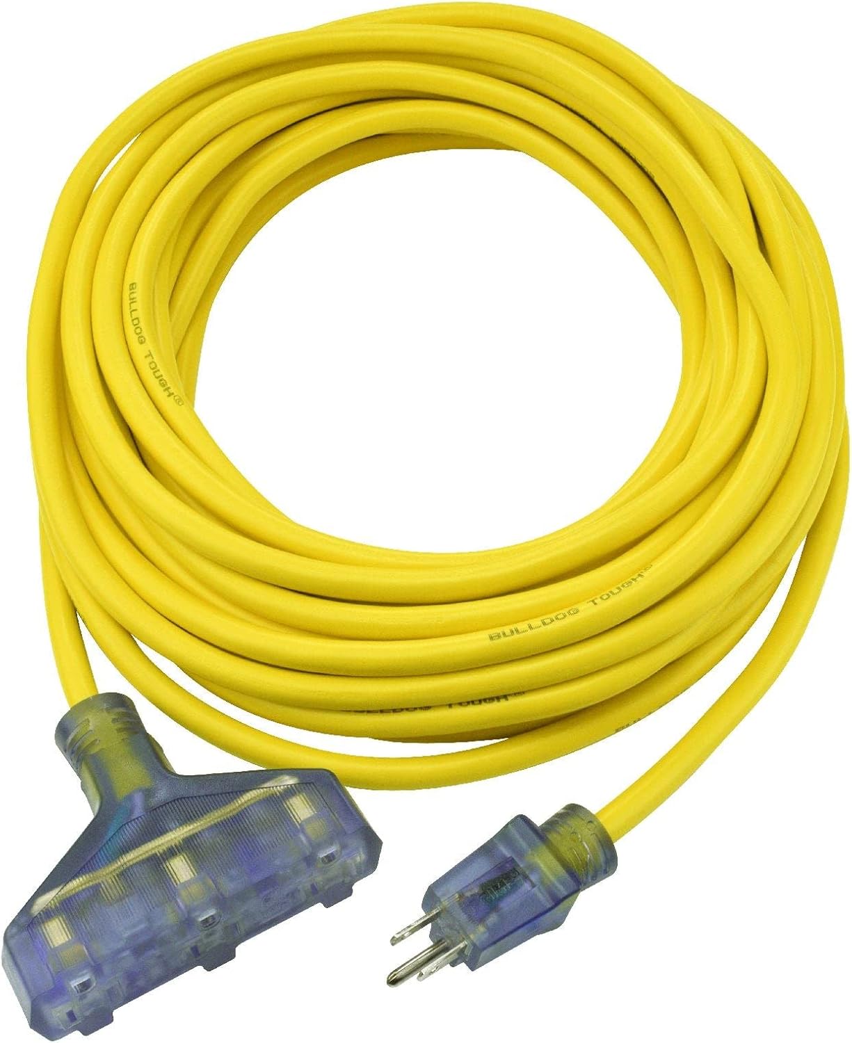 Clear Power 50 ft 3 Outlet Heavy Duty Outdoor Extension Cord 12/3 SJTOW, Yellow, Water & Weather Resistant Flame Retardant, Power Indicator Light