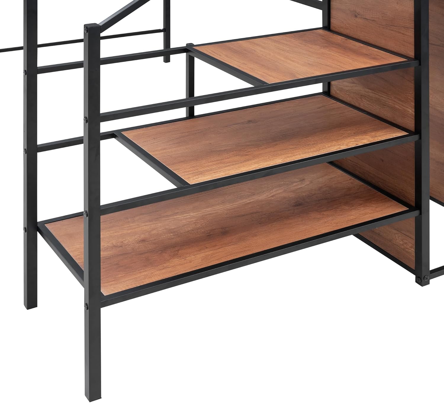 Harper & Bright Designs Metal Full Size Loft Bed with Desk and and Metal Grid, Loft Bed Full with Storage Stairs and Wardrobe