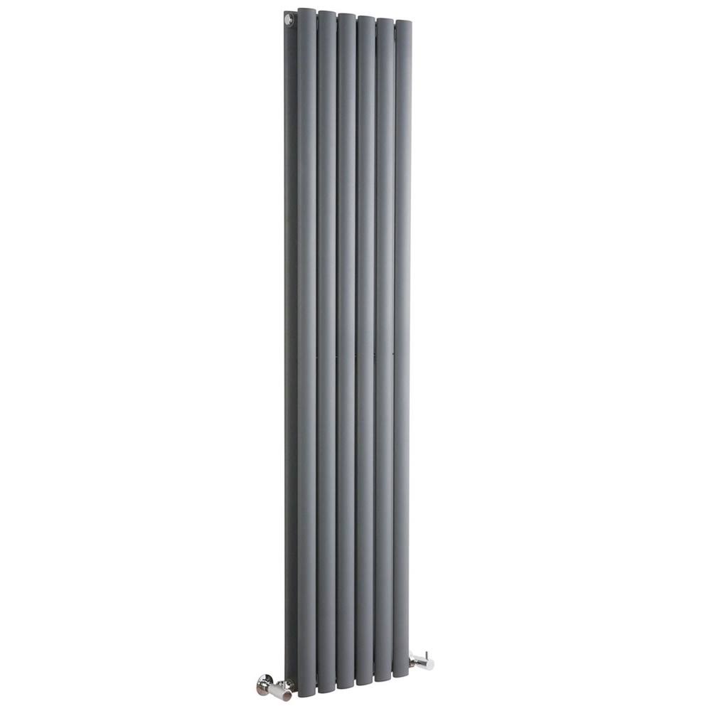 New Hudson Reed Double Panel Anthracite Vertical Designer Hydronic Radiator Warmer 63 Inches x 14 Inches with Minimalist Angled