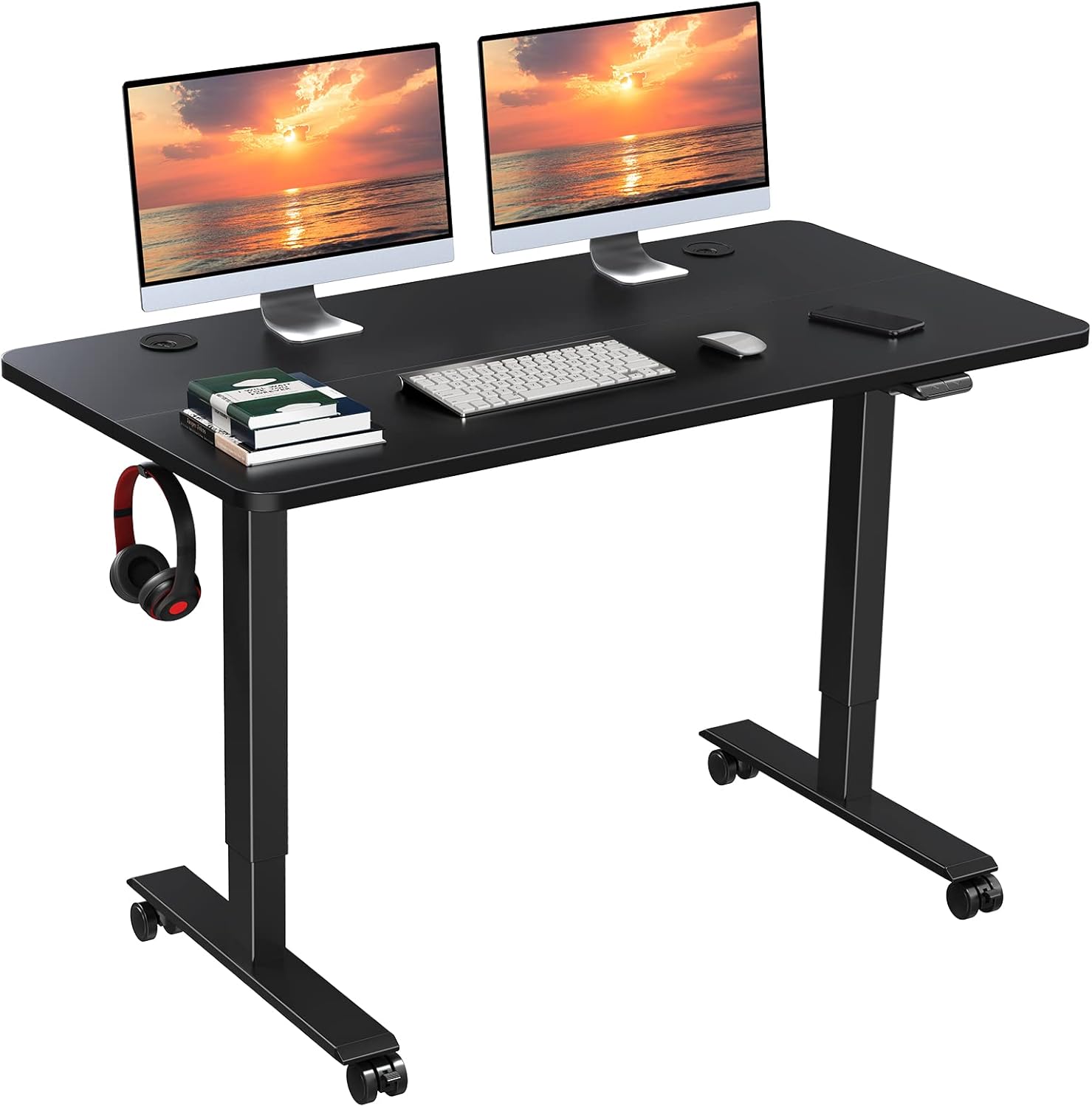 WOKA Electric Standing Desk, 48 x 24 inch Height Adjustable Desk, Stand Up Desk with Casters, Sit to Stand Desk with Splice Board