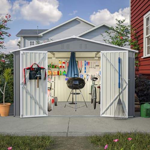 6x4 ft Small Outdoor Metal Storage Shed with Floor Frame & Lockable Door, Heightened Entry Garden Tool Shed for Backyard, Durable Galvanized Steel