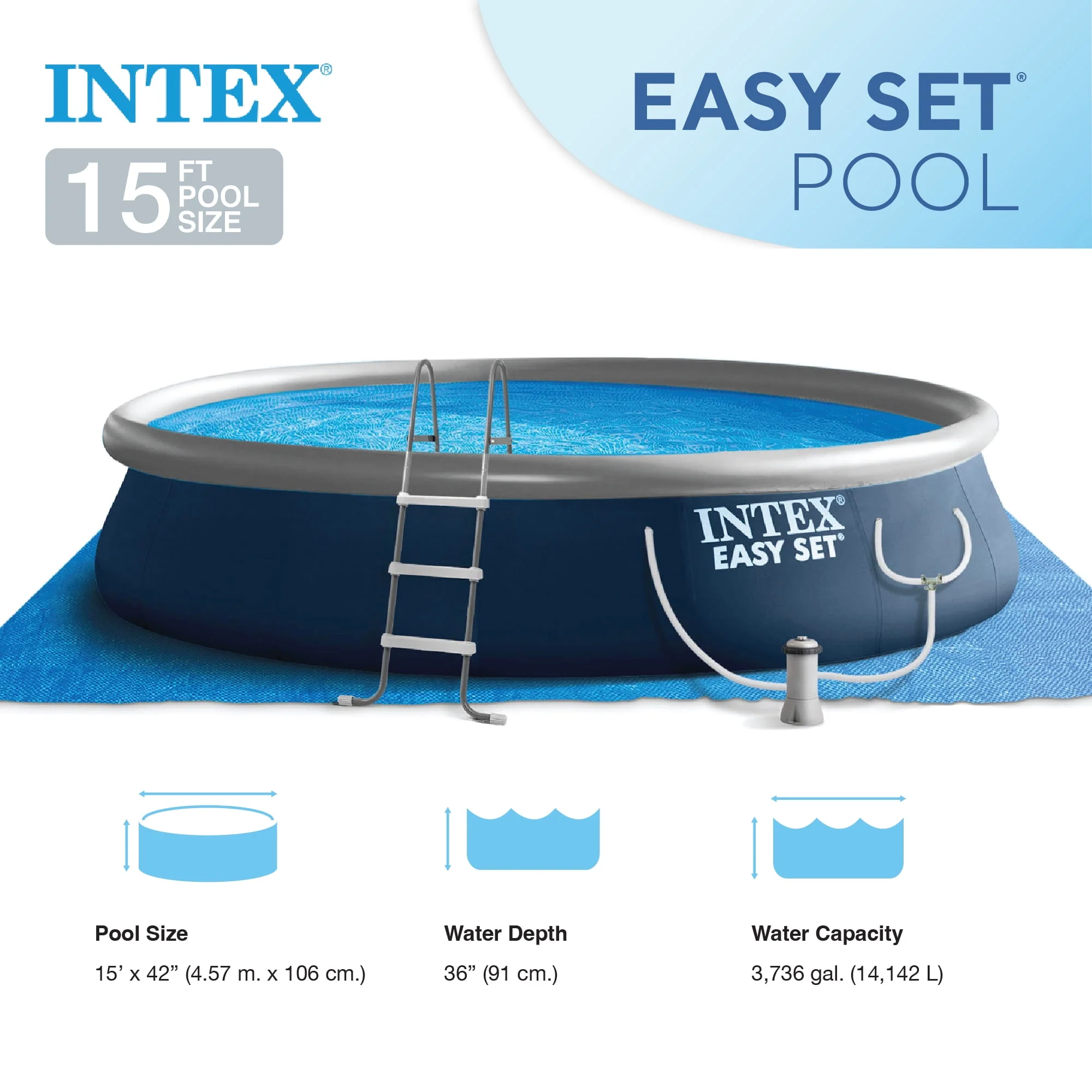 Intex Easy Set 15' x 42 Inflatable Outdoor Above Ground Swimming Pool Set