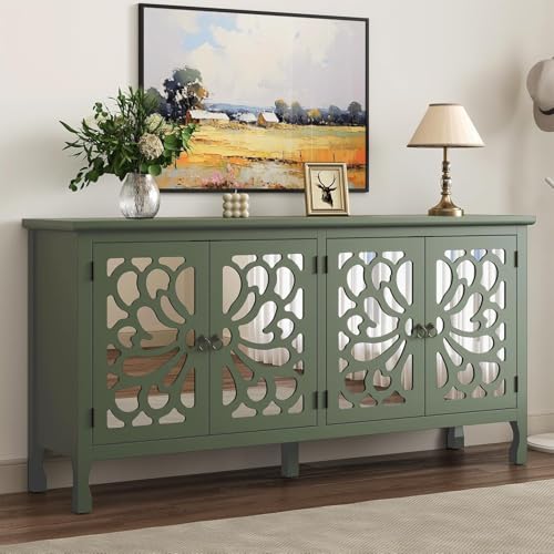 RoyalCraft Buffet Cabinet with Mirror Butterfly Carved Door, 63'' Sideboard Cabinet with Adjustable Shelves