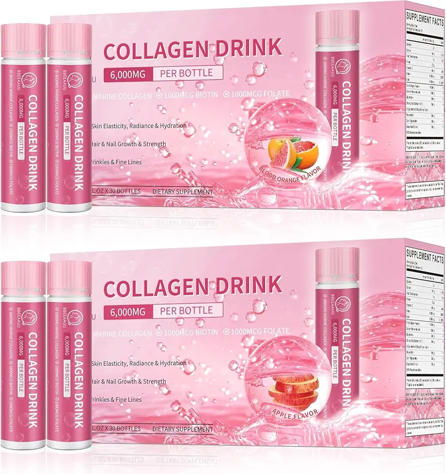 Collagen Drink 6000mg Marine Collagen Peptides, Liquid Collagen Shots for Women with Hyaluronic Acid, Vitamin C, Collagen Supplements Support Skin