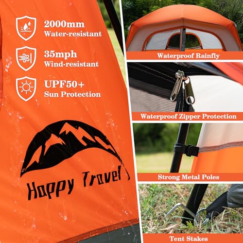 Happy Travel Tent 6 Person Tents for Camping, Waterproof Easy Setup Camping Tent with Rainfly