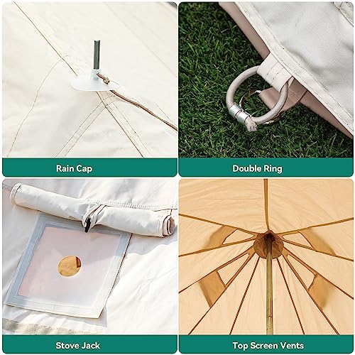 YITAHOME Canvas Bell Yurt Tents - 4 Season Waterproof Glamping Tents w/Stove Jack for Family Camping, Hunting, Parties - 13/16.4/20FT