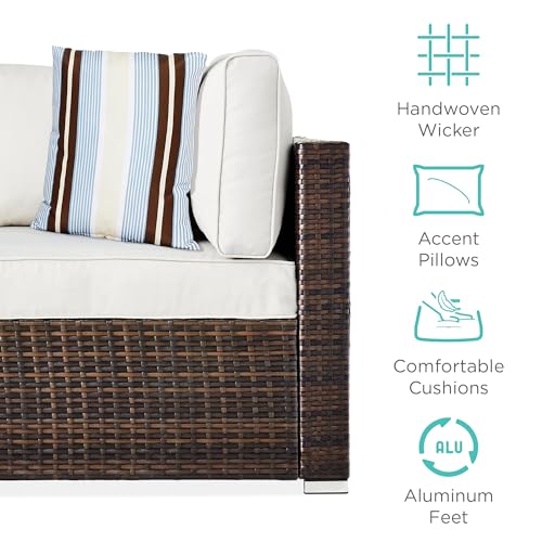 Best Choice Products 7-Piece Modular Outdoor Sectional Wicker Patio Conversation Set w/ 2 Pillows, Coffee Table, Cover Included - Gray/Navy