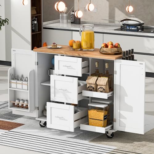 Rolling Kitchen Island With Seating,Rolling Island For Kitchen Island With Storage And Drop Leaf,Kitchen Trolley With Rubber Wood Top, 3 Drawers